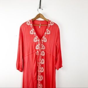 Trendology Dresses - Coral Embroidered Boho Maxi Beach Cover Up Dress Trendology Dresses - Coral Embroidered Boho Maxi Beach Cover Up Dress